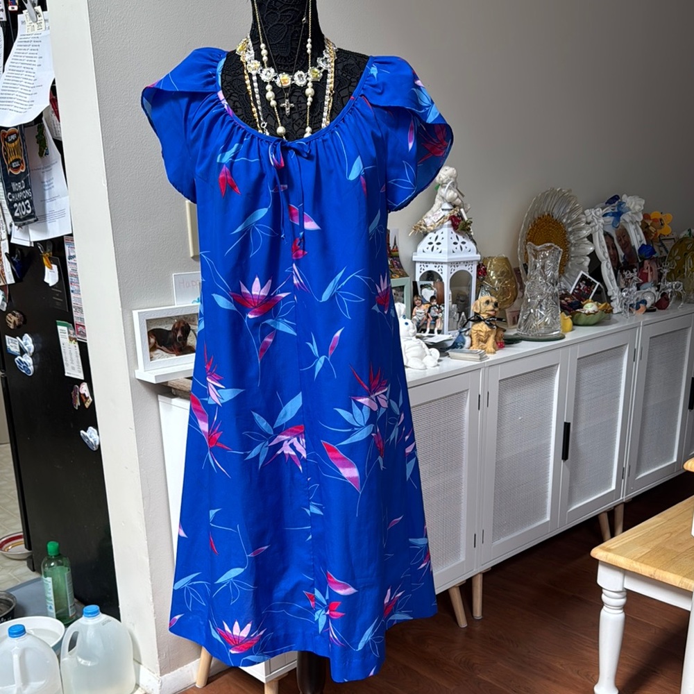 Floral Blue Royal Palm Authentic Hawaii vintage Dress